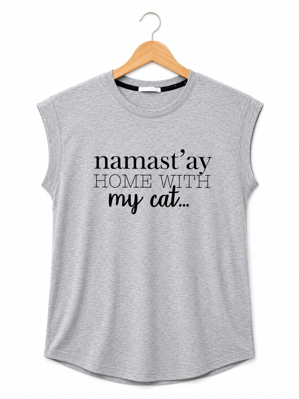 Namast’ay home with my cat cute playful casual short sleeve lounge t-shirt small